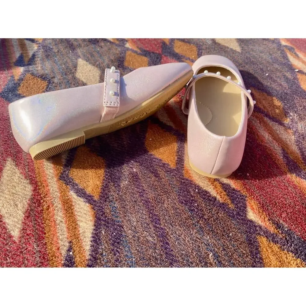 Cat & Jack Girls Pink Pearl Strap Ballet Flats Size 9 New